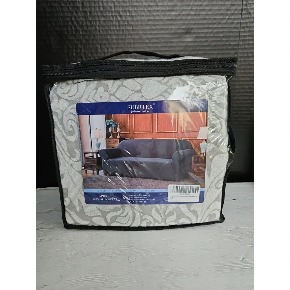 subrtex 1-Piece Jacquard Damask  Cover High Stretch‎ for loveseat Smoky Gray